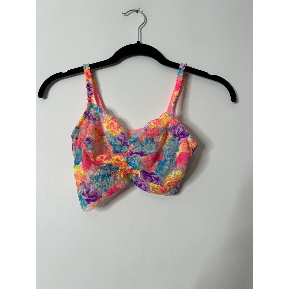 Victoria Secret Pink Women Size S Bright Floral Lace Sheer Bralette Bra Unlined